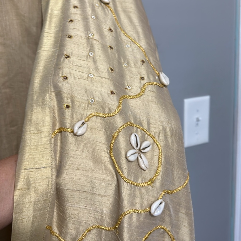 AS*HRO Silk Blend, Seashell & Gold Thread Embroidered Dress & Matching Jacket, L - Picture 5 of 15
